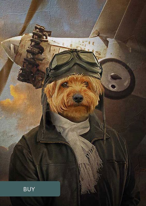 Aviator Pilot Custom Personalised Renaissance Pet Dog Portraits On Canvas